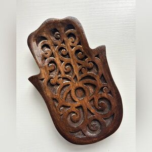 Wooden Hamsa‎ Hand Decor Swirl Carved